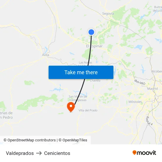 Valdeprados to Cenicientos map