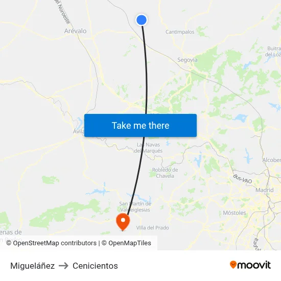 Migueláñez to Cenicientos map