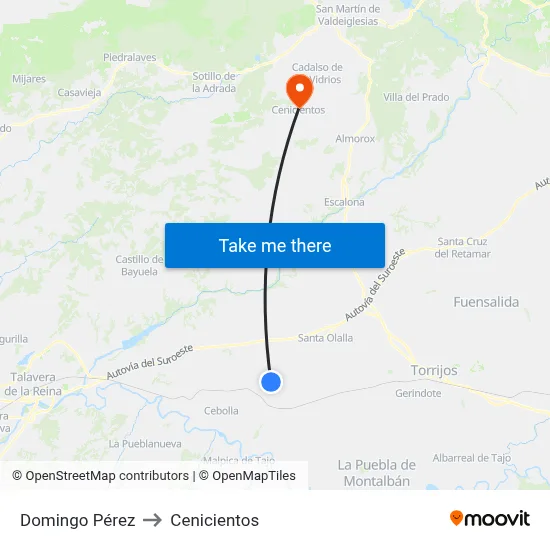 Domingo Pérez to Cenicientos map
