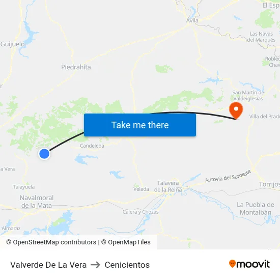 Valverde De La Vera to Cenicientos map