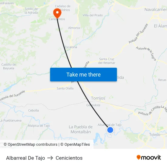 Albarreal De Tajo to Cenicientos map