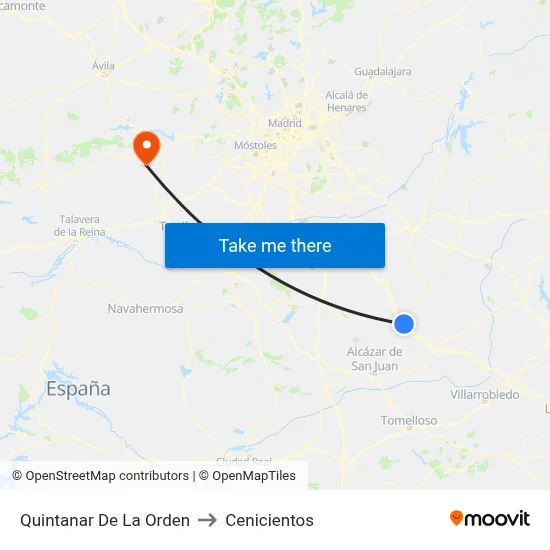 Quintanar De La Orden to Cenicientos map