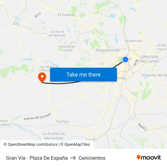 Gran Vía - Plaza De España to Cenicientos map