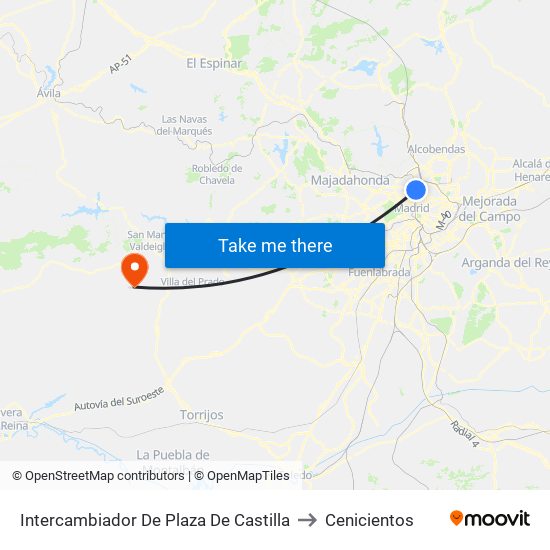 Intercambiador De Plaza De Castilla to Cenicientos map