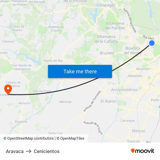 Aravaca to Cenicientos map
