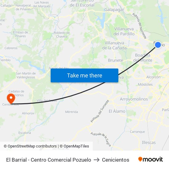 El Barrial - Centro Comercial Pozuelo to Cenicientos map