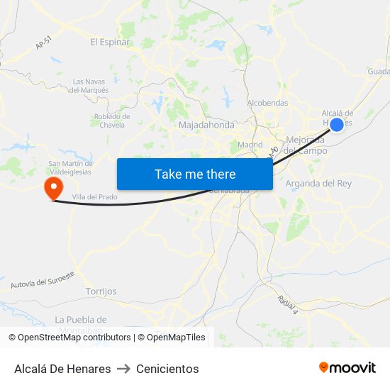 Alcalá De Henares to Cenicientos map
