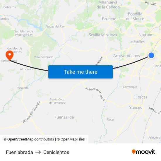 Fuenlabrada to Cenicientos map
