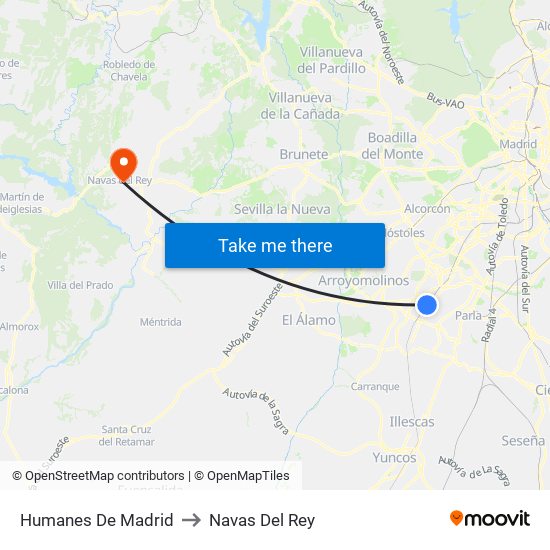 Humanes De Madrid to Navas Del Rey map