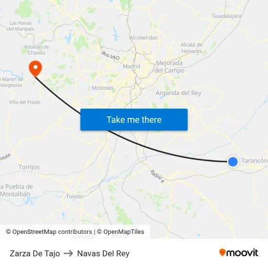 Zarza De Tajo to Navas Del Rey map