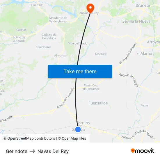 Gerindote to Navas Del Rey map