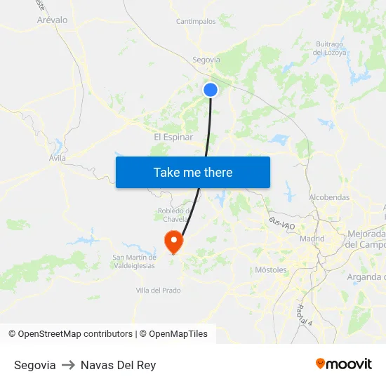 Segovia to Navas Del Rey map