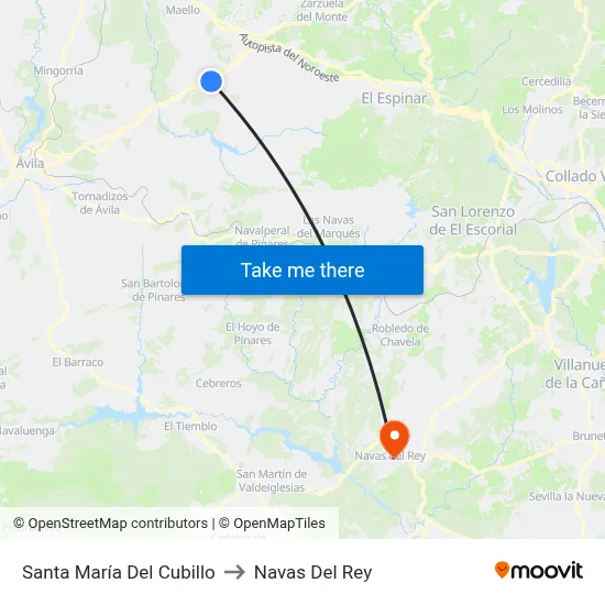 Santa María Del Cubillo to Navas Del Rey map