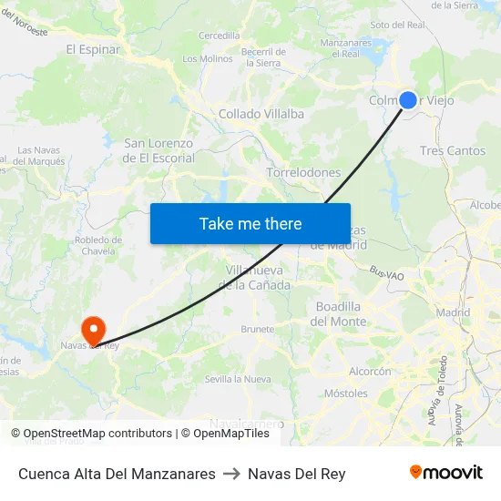 Cuenca Alta Del Manzanares to Navas Del Rey map