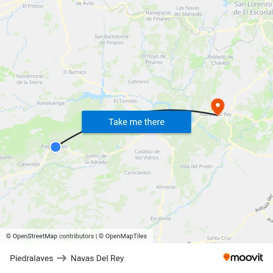 Piedralaves to Navas Del Rey map