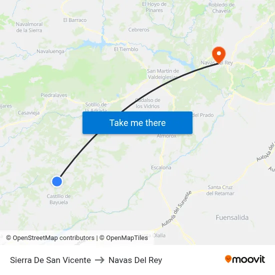 Sierra De San Vicente to Navas Del Rey map