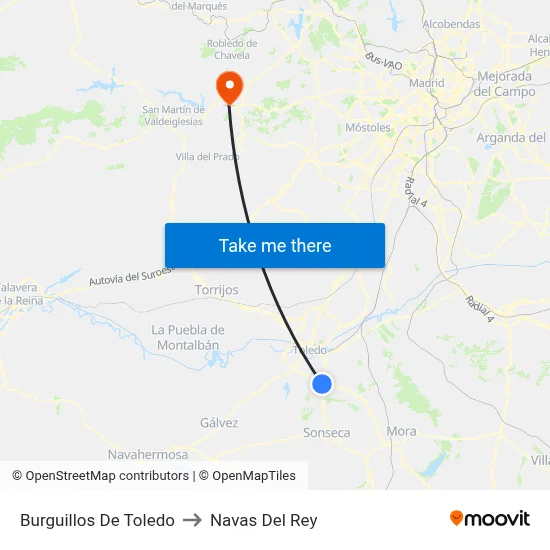 Burguillos De Toledo to Navas Del Rey map