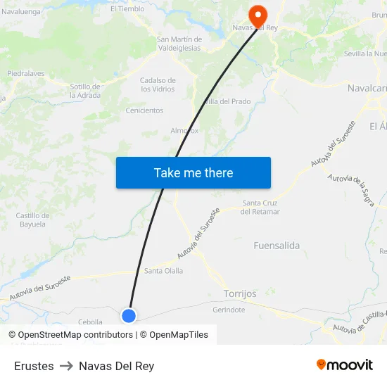 Erustes to Navas Del Rey map