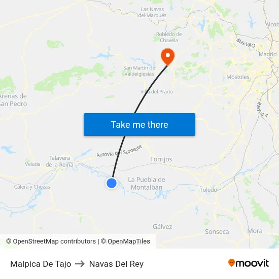 Malpica De Tajo to Navas Del Rey map