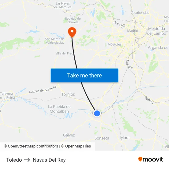 Toledo to Navas Del Rey map