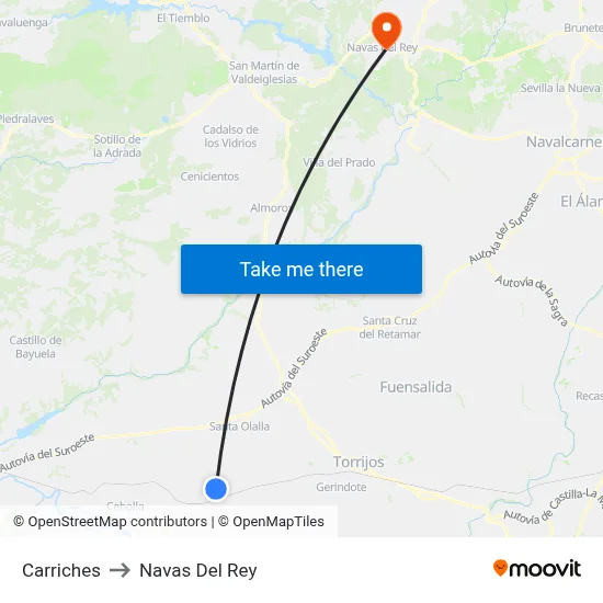 Carriches to Navas Del Rey map