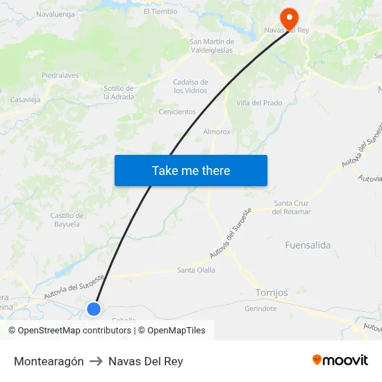 Montearagón to Navas Del Rey map
