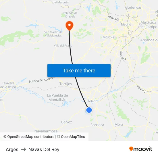 Argés to Navas Del Rey map