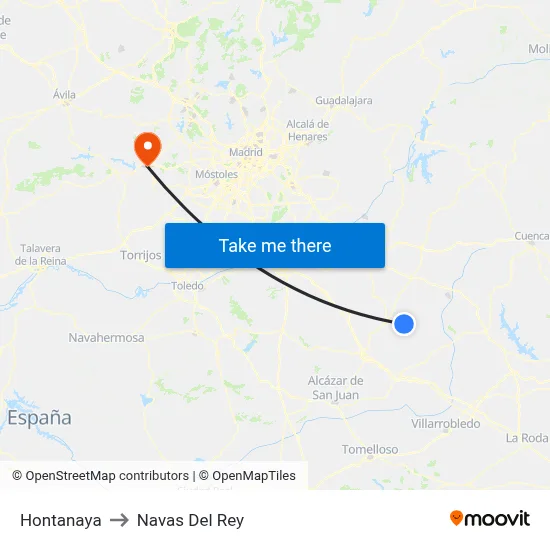 Hontanaya to Navas Del Rey map