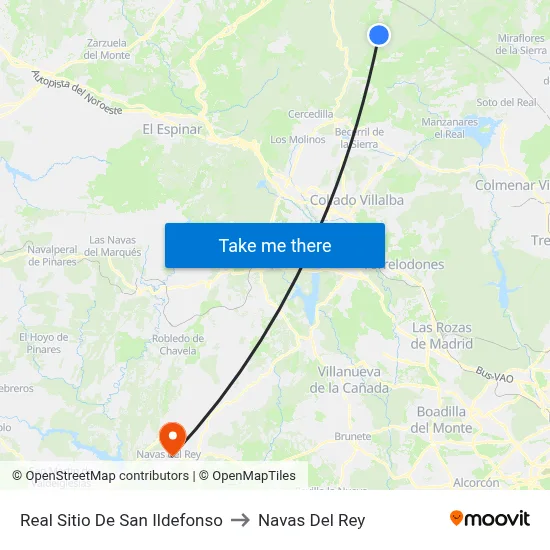 Real Sitio De San Ildefonso to Navas Del Rey map