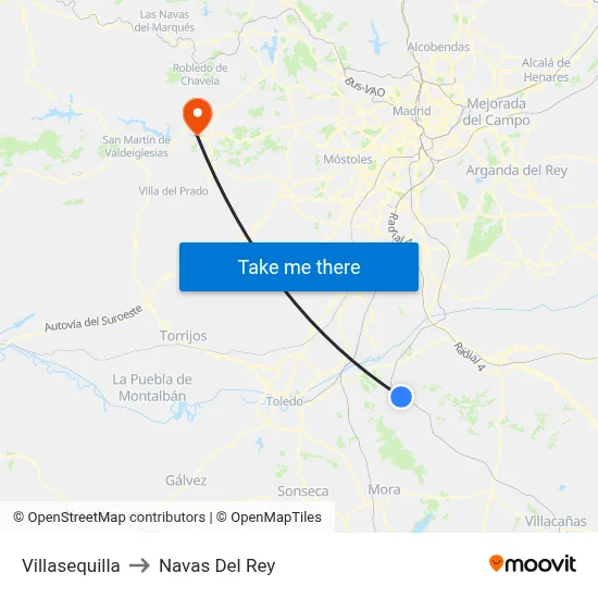 Villasequilla to Navas Del Rey map