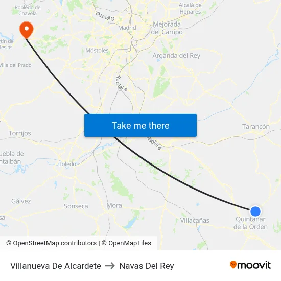 Villanueva De Alcardete to Navas Del Rey map