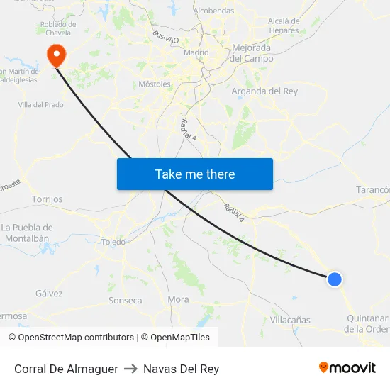 Corral De Almaguer to Navas Del Rey map