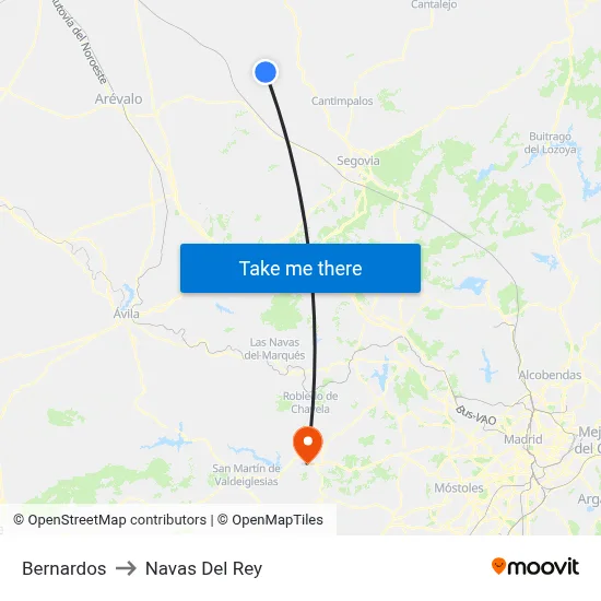 Bernardos to Navas Del Rey map