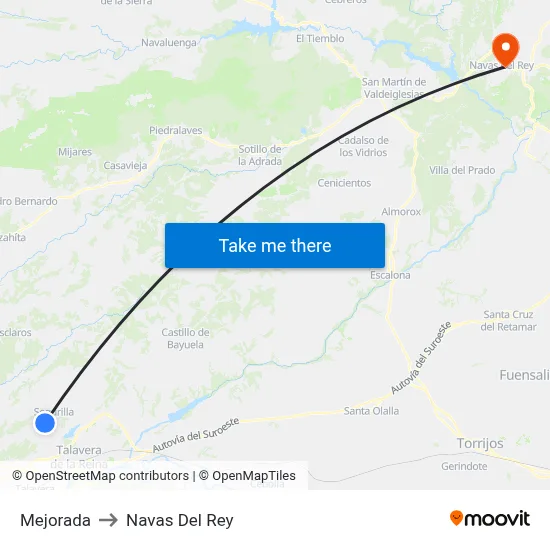 Mejorada to Navas Del Rey map