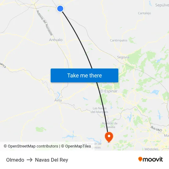 Olmedo to Navas Del Rey map
