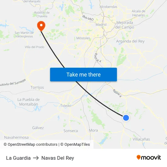 La Guardia to Navas Del Rey map