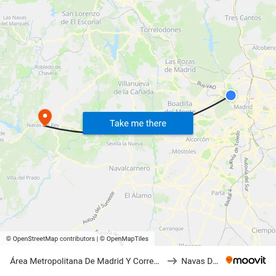 Área Metropolitana De Madrid Y Corredor Del Henares to Navas Del Rey map