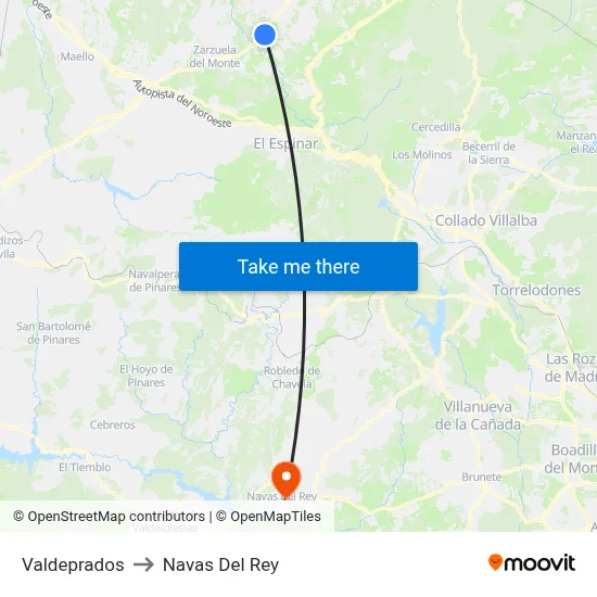 Valdeprados to Navas Del Rey map