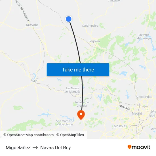 Migueláñez to Navas Del Rey map
