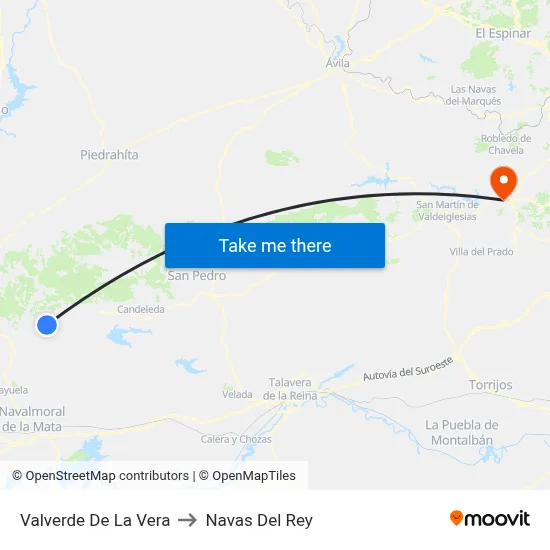 Valverde De La Vera to Navas Del Rey map