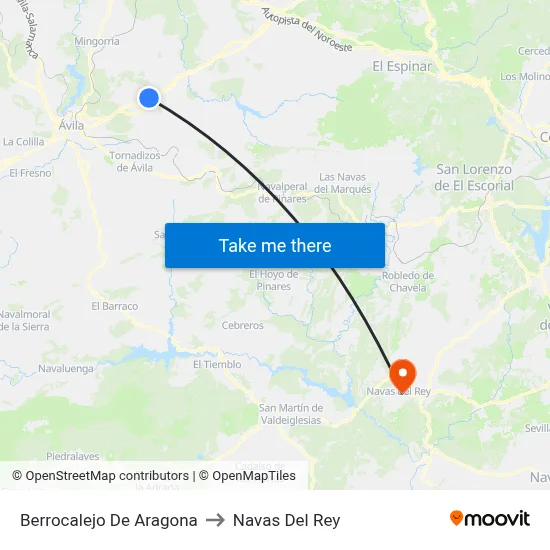 Berrocalejo De Aragona to Navas Del Rey map