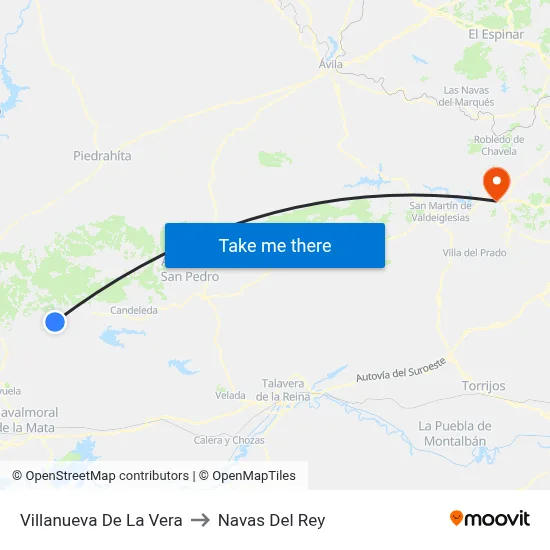 Villanueva De La Vera to Navas Del Rey map