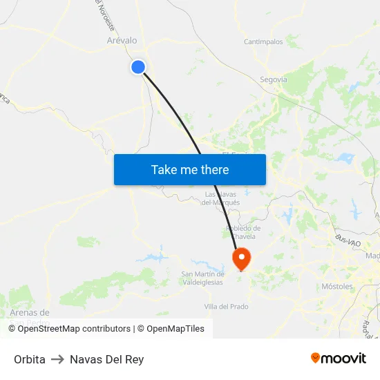 Orbita to Navas Del Rey map