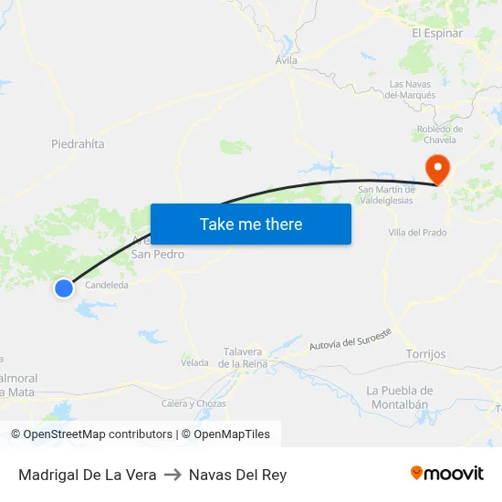 Madrigal De La Vera to Navas Del Rey map