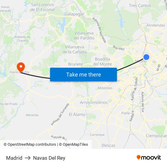 Madrid to Navas Del Rey map