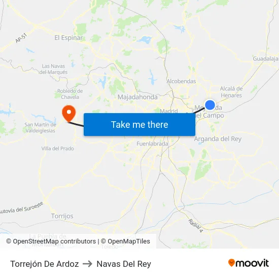 Torrejón De Ardoz to Navas Del Rey map