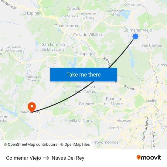 Colmenar Viejo to Navas Del Rey map
