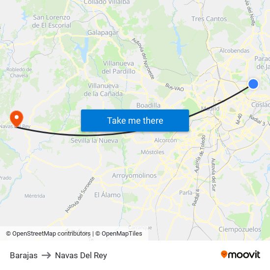 Barajas to Navas Del Rey map