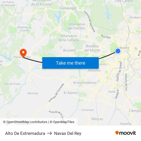 Alto De Extremadura to Navas Del Rey map