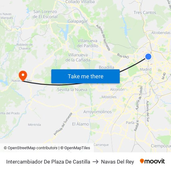 Intercambiador De Plaza De Castilla to Navas Del Rey map